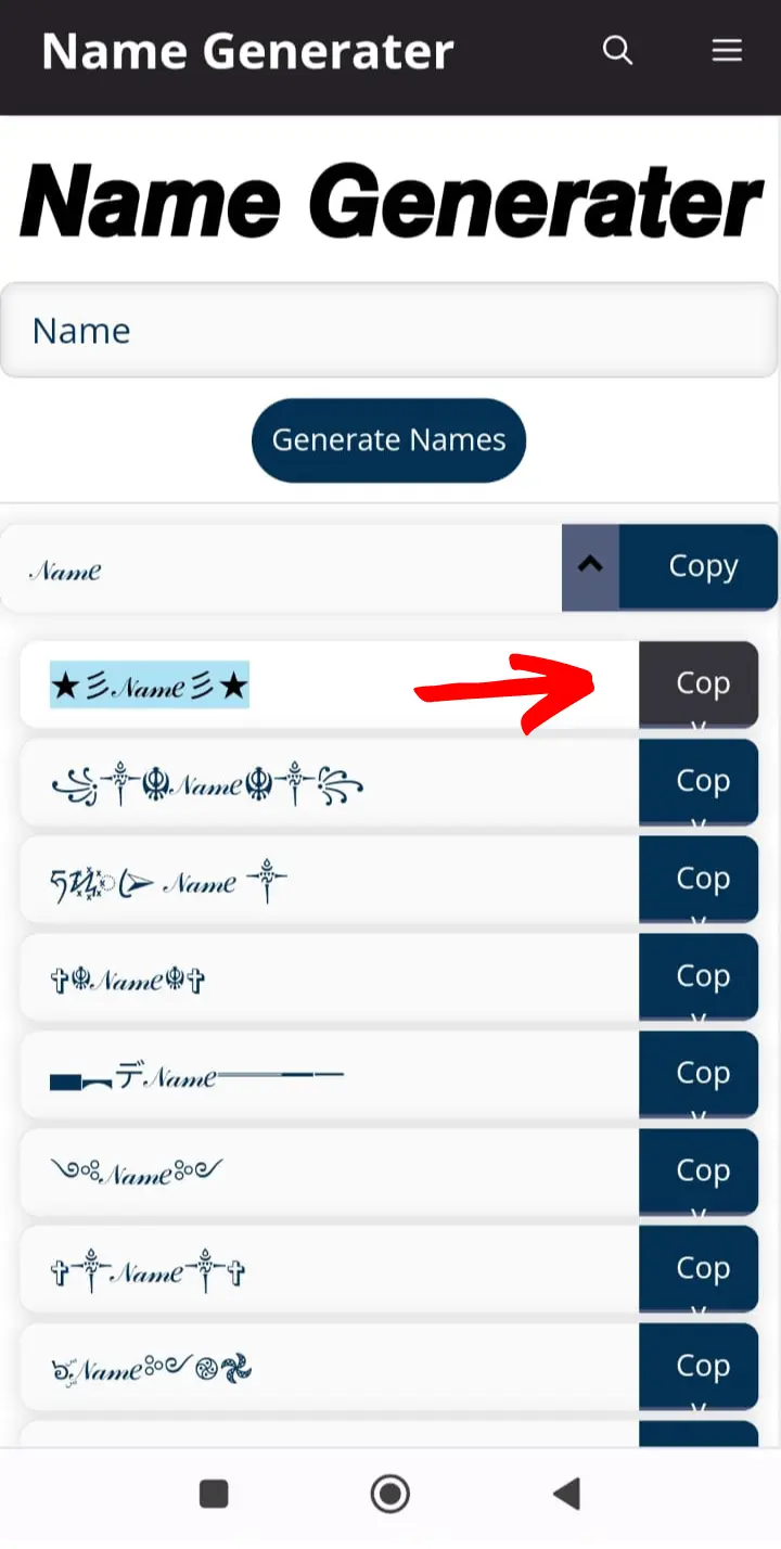 click copy button to copy the name style you want to use