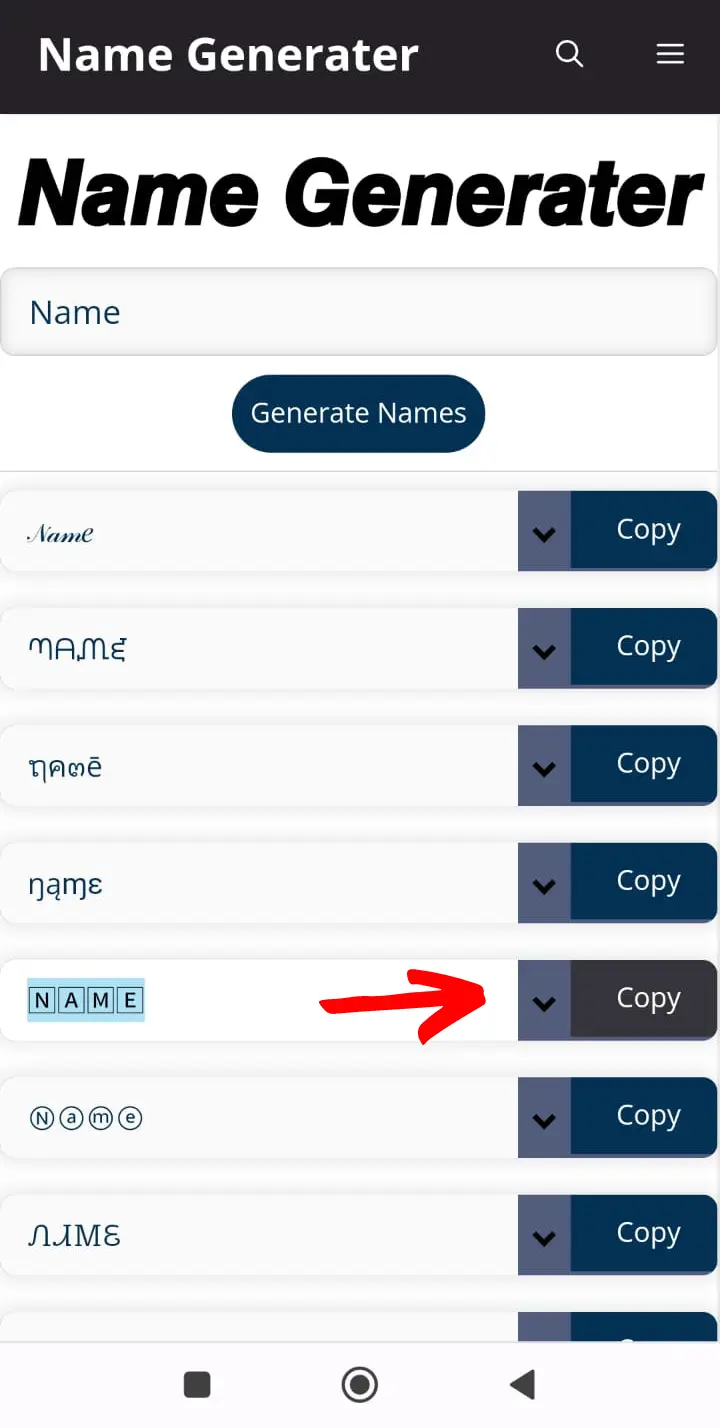 click copy button to copy the name you want to use
